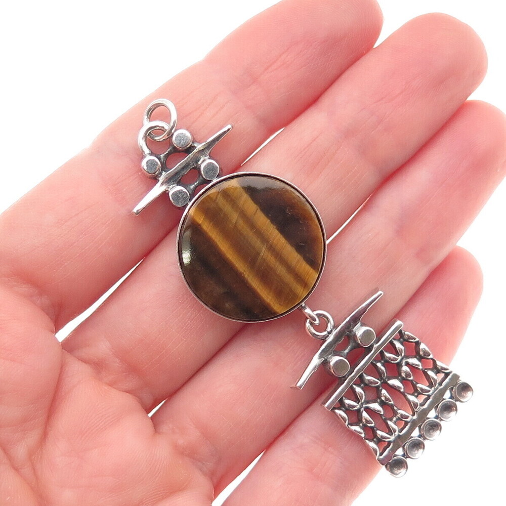 Kultateollisuus Ky 830H Silver Vintage 1971 Finland Tiger Eye Modernist Pendant